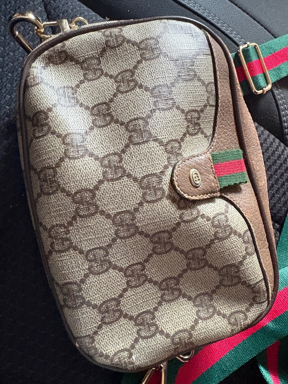 Gucci Brown Monogram Canvas Crossbody with Green-Red Web Stripe - Picture 5 of 6